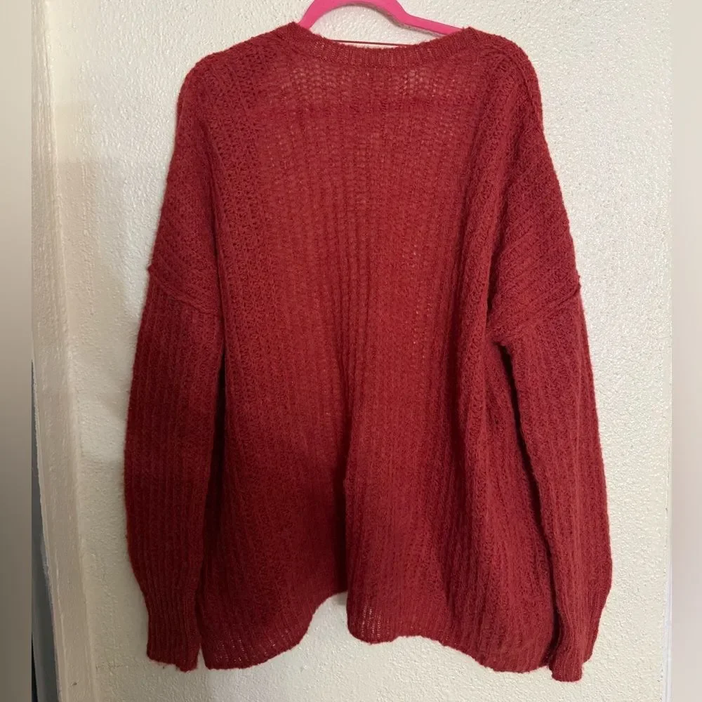 Free People Alpaca Weekend Getaway Red Cardigan Sweater Size XS Oversized fit